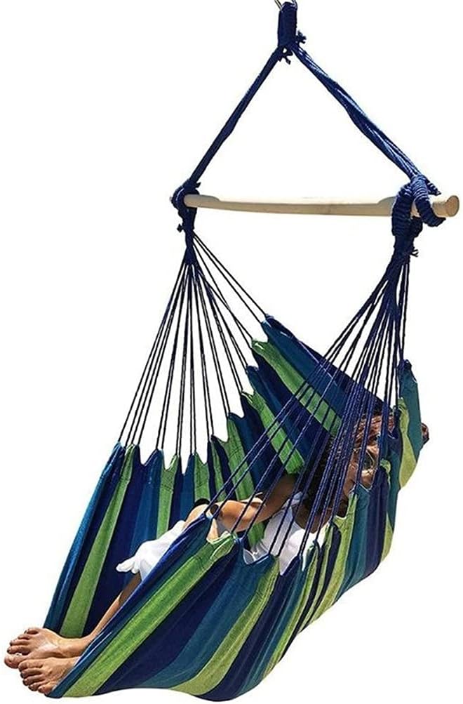 Portable Hammock Portable Chair Hammock Travel Camping Home Bedroom Swing Bed Lazy Chair for Backpacking Beach (Color : Blue Stripes)
