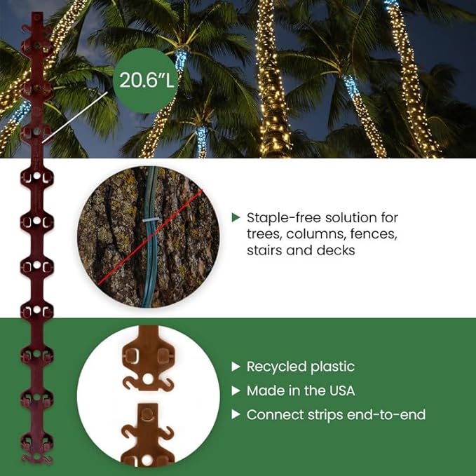 TREE-Z Wrap — Tree &amp Post Light Wrapping Tool for String Lights — Uniform Spacing Staple-Free Install (Brown 15-Pack)