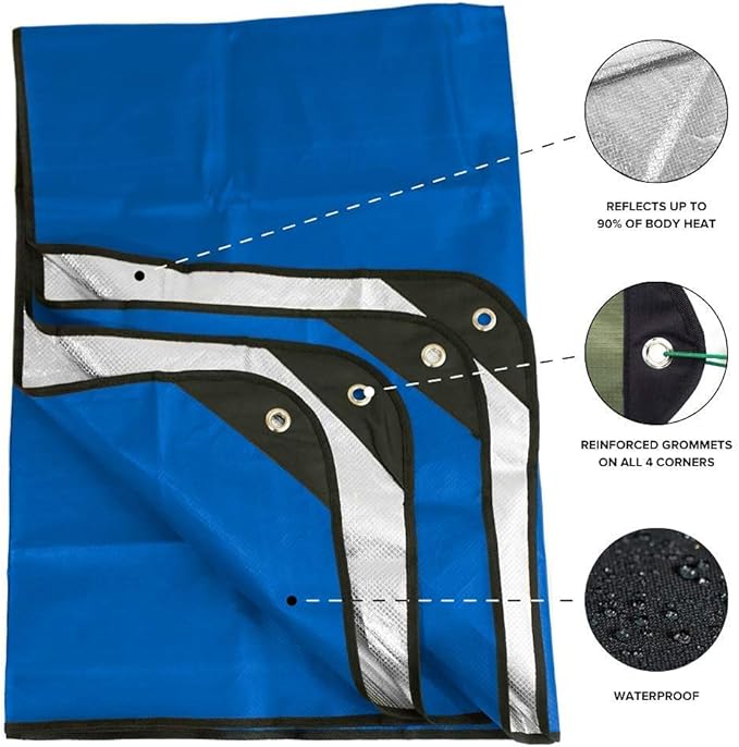 Arcturus All-Weather Outdoor Survival Blanket Thermal Emergency Blanket Reflective Heat Tarp with Grommets Lightweight for Camping Backpacking Hiking &amp Emergency Car Kits Blue 60x82in