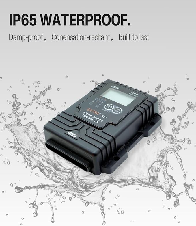 LNEX Solar Charge Controller Waterproof 40A Solar Panel Regulator with Temp SensorBacklit LCD 12V/24V PWM Solar Controller for LiFePO4AGM Gel Flooded and Lithium Battery