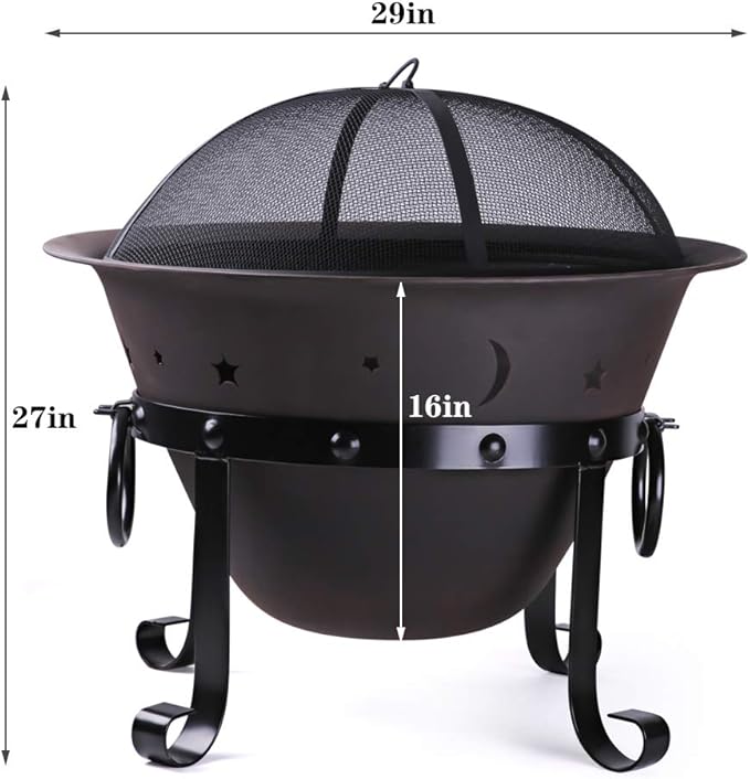 Cast Iron Fire Pits Outdoor Round Wood Burning Fire Pit Bowl with Mesh ScreenFireplace Poker29 inch cast Iron Black