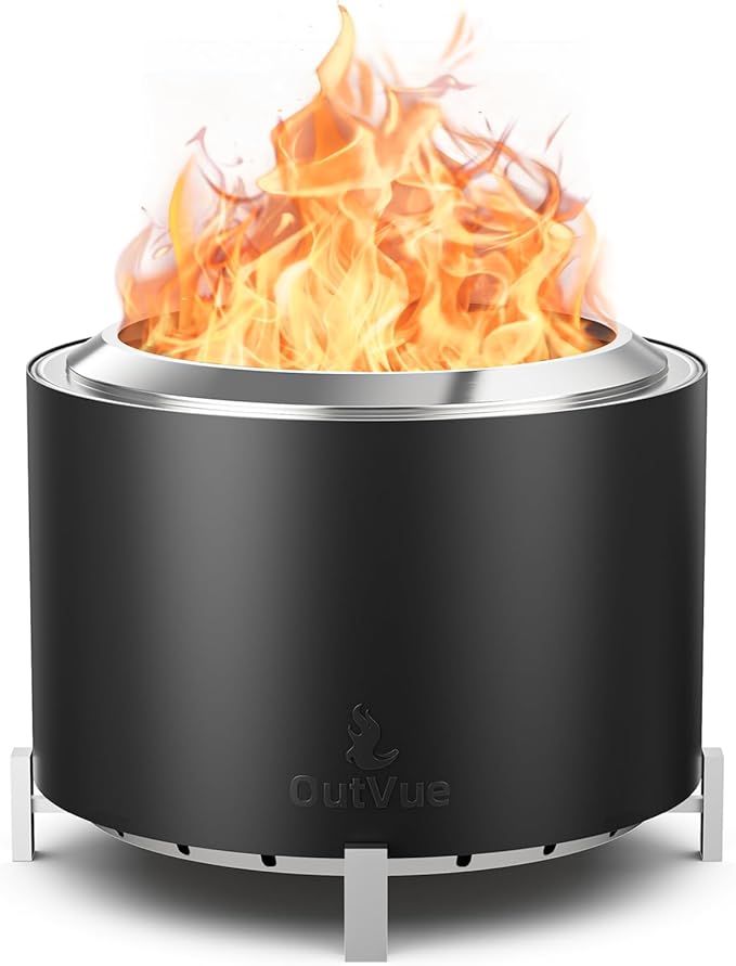 27 inch Stainless Steel Smokeless Fire Pit Outdoor Smokeless Firepit Wood Burning Fire Pits for Camping Bonfire Low Smoke Firepit for Outside (Vertical Hole)