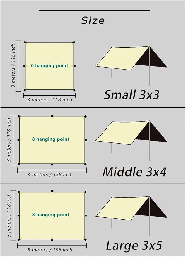Black Coating Tarp Block Ourdoor Camping Waterproof Sun Shelter 3x3 3x4 3x5 Coated Beach Sunshade Canopy(Kit A (no Accessory)3 * 5M)