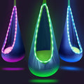 Light Up Swing Chair Hammock Chair Indoor Outdoor for Kids Pod with LED Lights Soft and Safe 176 lb. Load Capacity Easy Installation Perfect for Bedroom Garden and Playroom (Blue)