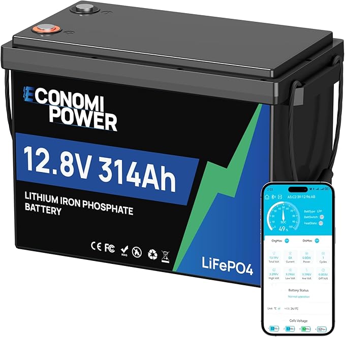 12V 314Ah(300Ah) LiFePO4 Lithium Battery 200A Smart BMS w/App Monitoring &amp 15000+ Cycles Compact Reliable Power for RV Solar Off-Grid &amp Home Backup