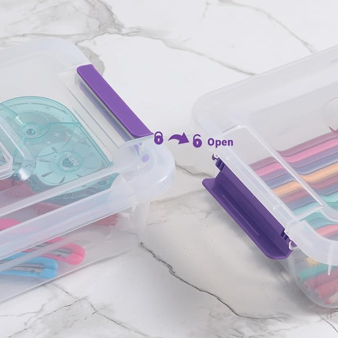 Plastic Storage Containers Clear Craft Storage Bins with Grey HandleOrganizer Box with Durable Lids Stackable Containers for Organizing Craft and Tools (8 Pack-4 Quart Purple)