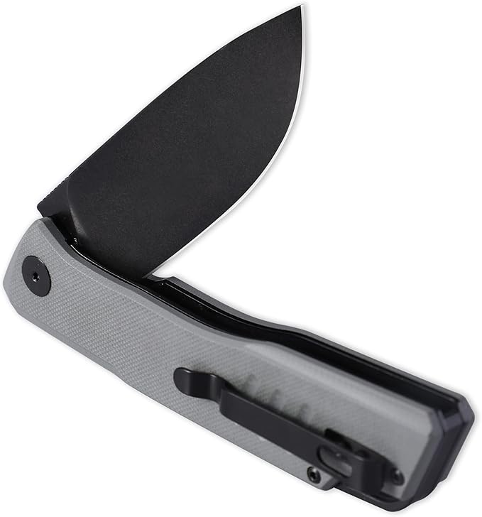Petrified fish PFB02 Loco Pocket Knife 3.70 D2 Satin Blade Camping Knife 5.29oz G10 Handle Flipper Liner lock Folding knife for EDC (Gray Black Stonewashed)