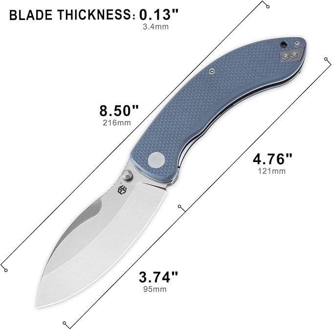 Petrified fish PFB06 Folding Knife3.74 14C28N Steel Stonewashed Blade G10 Handle Folding knife for EDC Camping Outdoor (Blue Stonewashed)