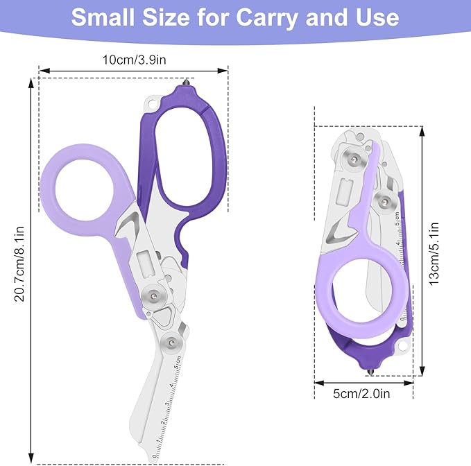 6-in-1 Heavy-Duty Emergencytrauma shears Folding Retractable Emergency Shears Outdoor Camping Tools Seat Belt Cutter Oxygen Cylinder Wrench Complimentary Adjustable Wrench (Purple)