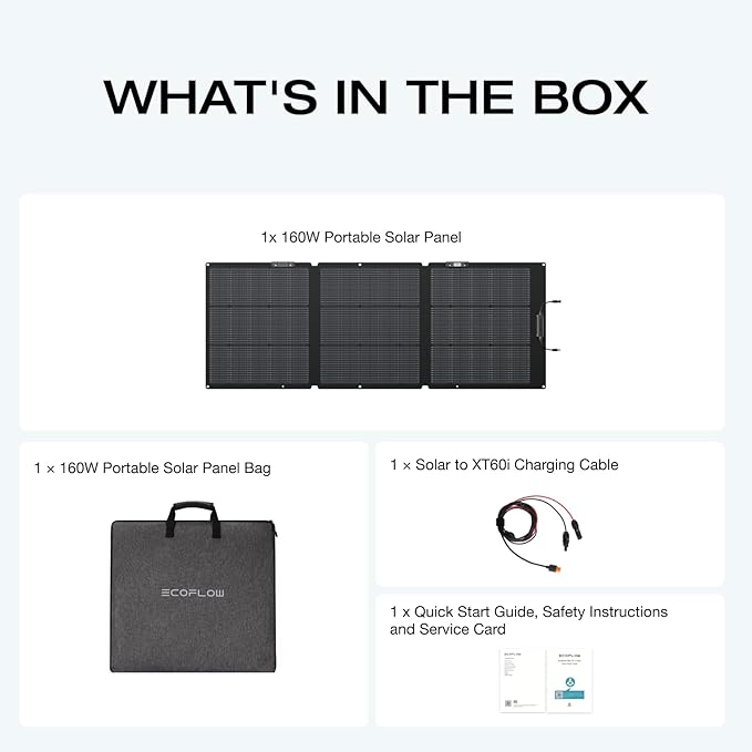 EF ECOFLOW 160 Watt Portable Solar Panel for Power Station Foldable Solar Charger with Adjustable Kickstand Waterproof IP68 for Outdoor Camping RV Off Grid System