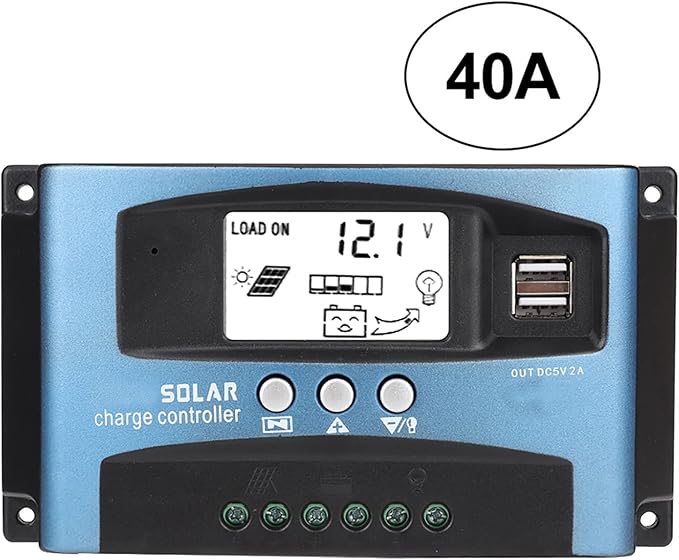 Dweekiy High-Efficiency MPPT 40A Solar Controller - LCD Display &amp 5V/2A Dual USB Ports Compatible with 12V-36V Panels (12V/24V Auto)