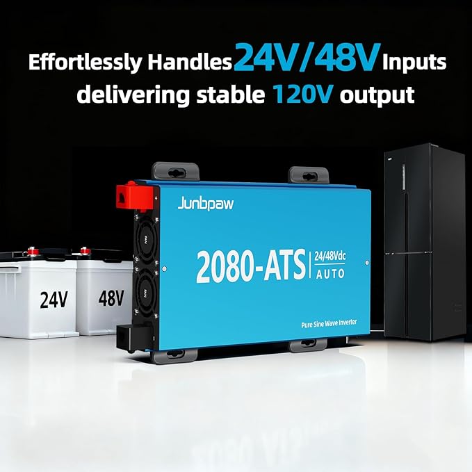 2080W Pure Sine Wave Inverter with Auto Transfer Switch ATS Dual Voltage Power Inverter 24V/48V to 120V for RV Truck Off-Grid Camping Home Emergency Backup (Blue)