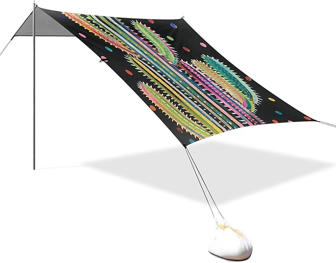 ALAZA Rainbow Cactus Polka Dots Beach Tent Sun Shelter UPF50+ Protection Beach Shade Canopy w/ 4 Sandbags for Outdoor Camping Fishing Backyard Fun Picnic 10x9 ft