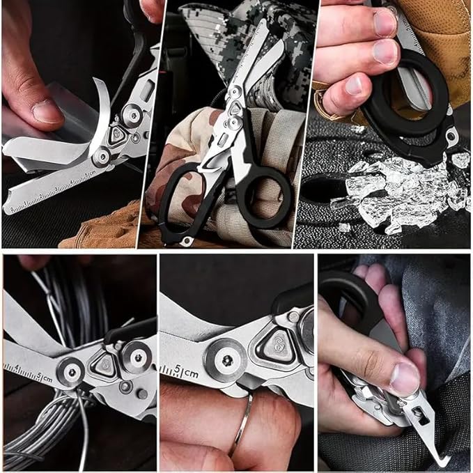 trauma shears foldable emergency scissors combining 6 functions into one suitable for outdoor camping emergency rescue and wilderness survival. (black-pink)
