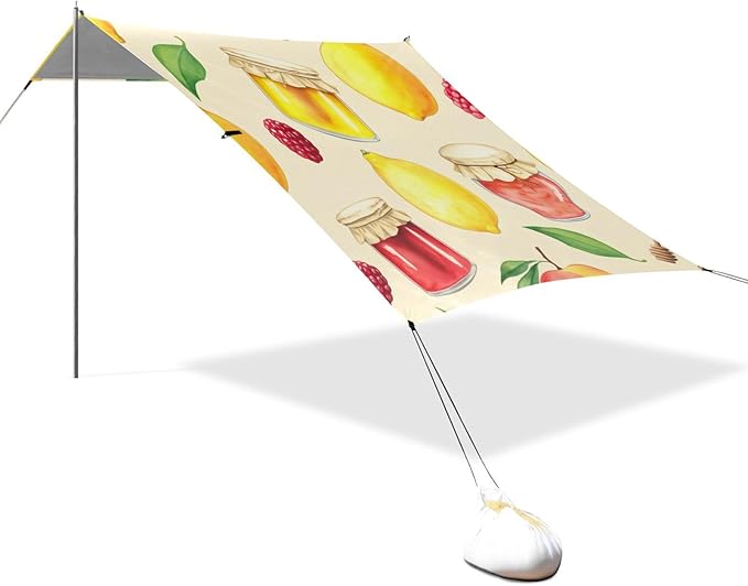 Beach Canopy with Windproof Ropes &amp Sandbags Beach Tent Sun Shade Sun Shelter for Camping Trips Fishing Backyard Fun or Picnics Jam