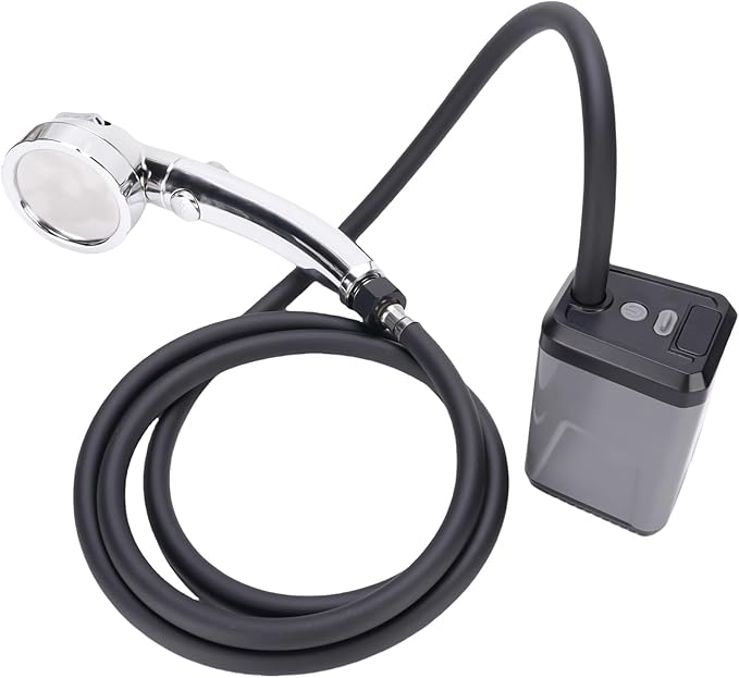 Irfora Portable Camping Shower Electric Pump Battery Powered USB Rechargeable Shower with Display Screen (Grey)