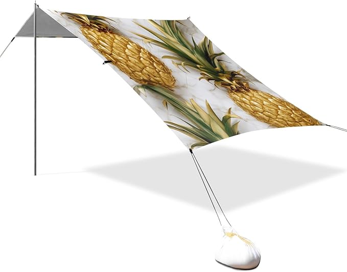 ALAZA Pineapples Marble Background Beach Tent Sun Shelter Portable Canopy Sunshade for Outdoor Camping Picnics Backyard Fun 10x9 ft