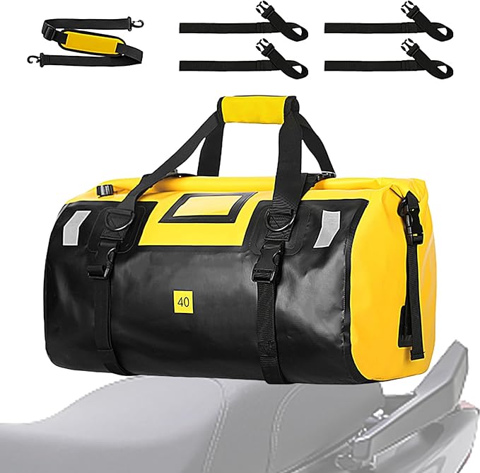 40L Waterproof Motorcycle Bag - Dry Backpack Heavy Duty Dry Duffle Bags with Reflective Strips Kayaking Camping Boatingbycyclemotorcycle Saddle Bagss Motorcycling Skiing Travel