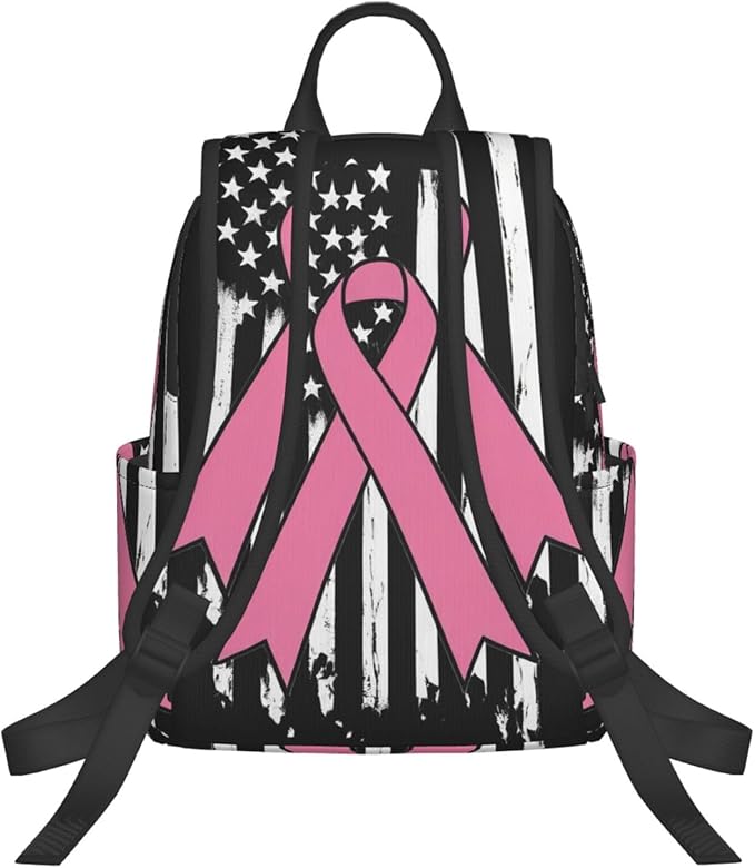 Breast Cancer Awareness Pink Ribbon American flag Travel Laptop Backpack Womens Mens Bag Bookbag