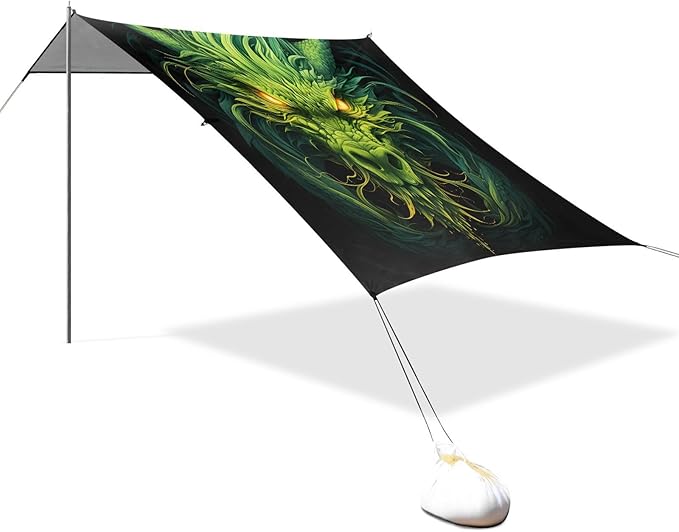 ALAZA Green Dragon Beach Tent Sun Shelter UPF50+ Protection Beach Shade Canopy w/ 4 Sandbags for Outdoor Camping Fishing Backyard Fun Picnic 10x9 ft