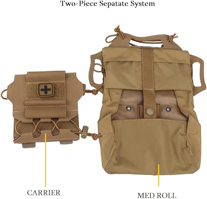 Tactical Military Pouch MOLLE Rapid First-aid Belt Pouch Survival Two-Piece System Med Roll Carrier Hypalon Handle Bag