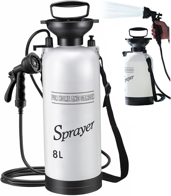 Portable Camping Shower 8L Portable Shower with 10 Modes Sprayer Head and 9.84ft Hose for Garden Picnic Hiking Beach Car Cleaning Camping