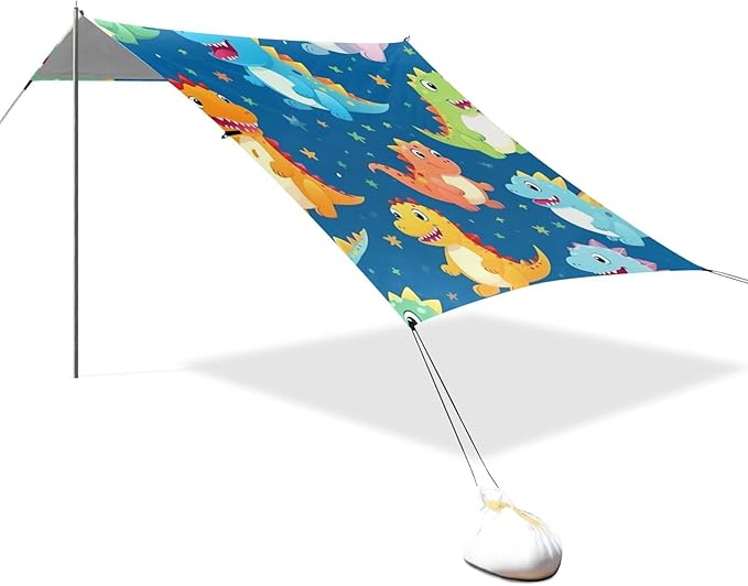 ALAZA Cute Colorful Dinosaur Star Beach Tent Sun Shelter Portable Canopy Sunshade for Outdoor Camping Picnics Backyard Fun 10x9 ft