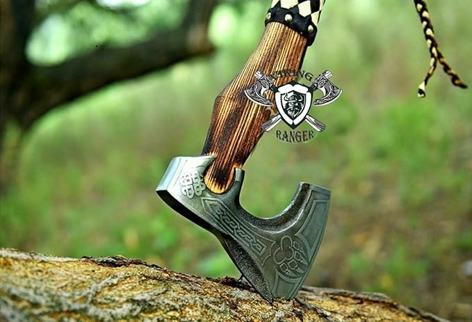 Handmade Carbon Steel Axe – Hand Forged High Carbon Steel Head | Wood Handle Rustic Outdoor Hatchet Viking Style Camping &amp Survival Axe (Axe-2)