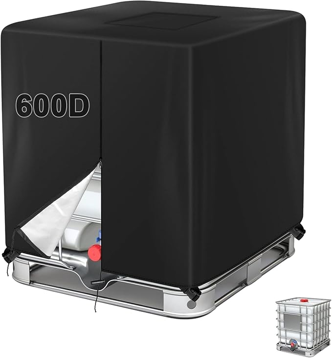 275 Gallon 600D IBC Tote Cover 1000L Zipper Outdoor Water Tank Protective Cover Black