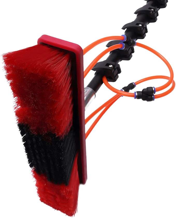 20 Ft Reach Solar Panel Cleaning Brush &amp Pole Lightweight Water Fed Pole Kit Professional System for Window &amp Glass Cleaning Washing Equipment Tool Scrubber Brush &amp Spray Washer Water Fed