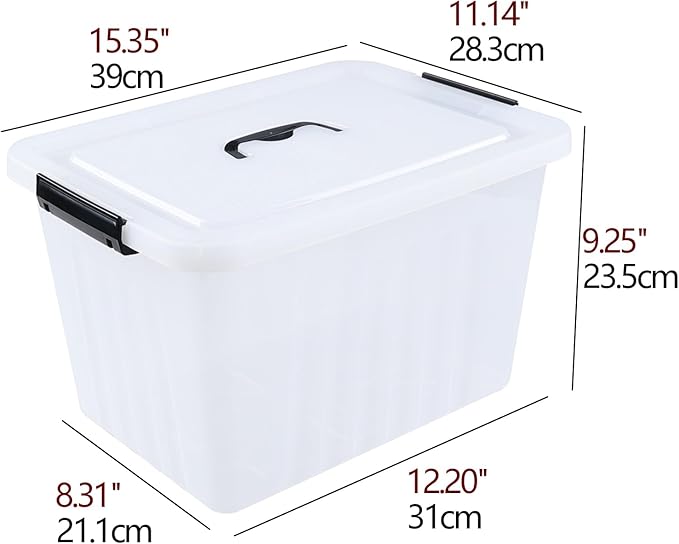 Vababa 4-Pack 18 Quart Clear Plastic Latch Storage Boxes with Lids