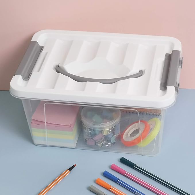 Hespama 5.5 Quart Storage Bin Plastic Latching Box Container 6 Packs