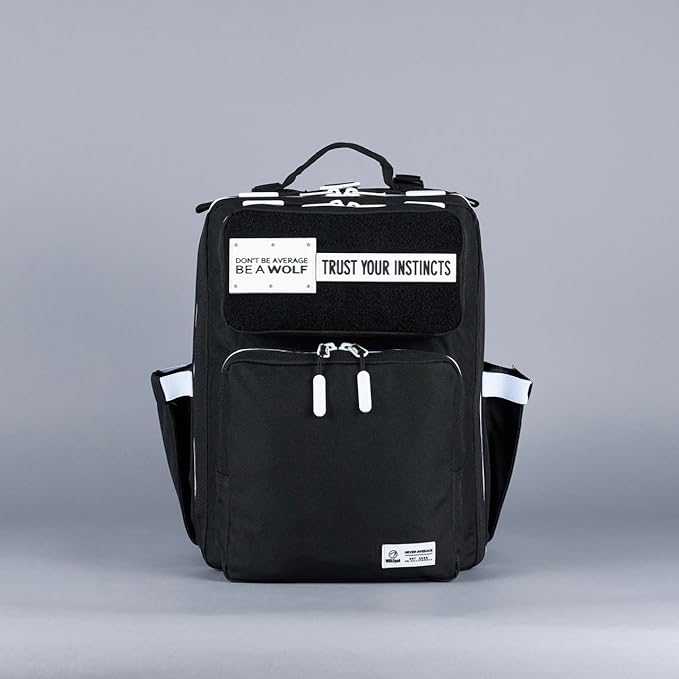 WOLFpak 15L Slim Tactical Gym Backpack - Durable 1000D Waterproof Oxford Material | Minimalist Daypack w/Laptop Pocket &amp Dual Cup Holders | Great for Travel &amp EDC | (Alpha Black White Accents)
