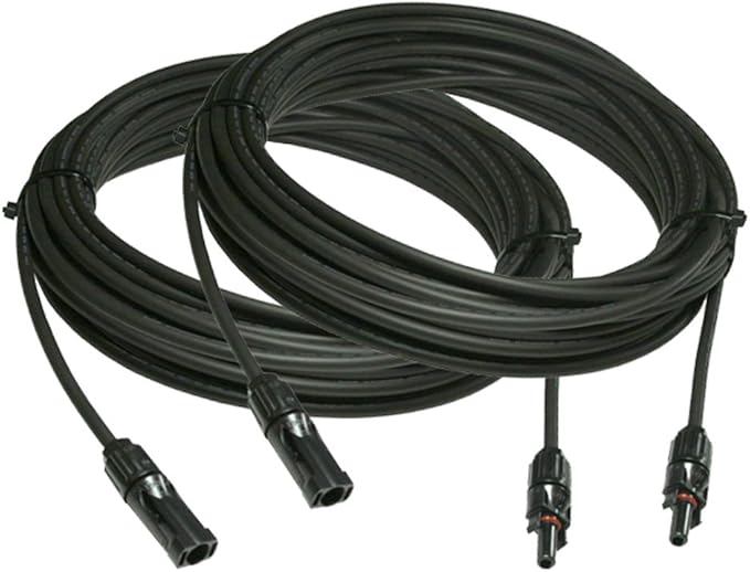 Tektrum UV-Resistant 50ft Long Double Layer PV Extension Cable with M/F Solar Connectors for Outdoor Solar Panel (Set of 2)