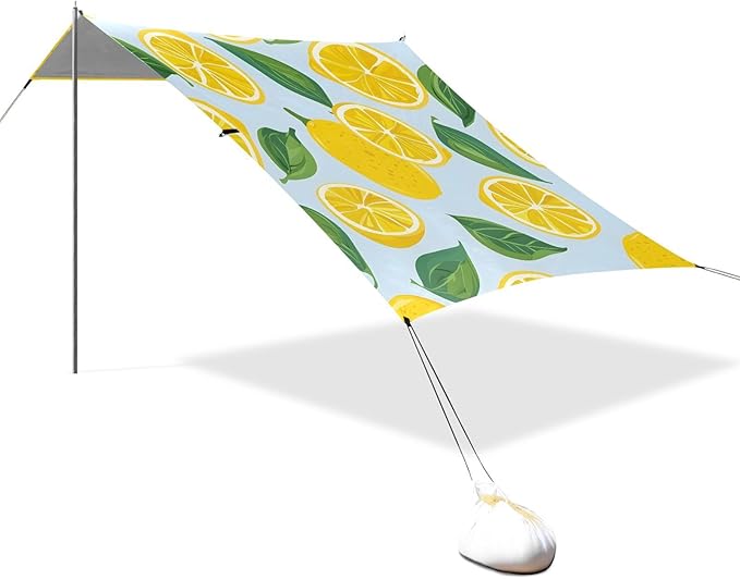 ALAZA Lemon on Blue Beach Tent Sun Shelter Portable Canopy Sunshade for Outdoor Camping Picnics Backyard Fun 10x9 ft