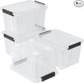 30 Quart Clear Storage Bins with Wheels and Latching Lid Stackable Plastic Totes with Snap Latches Nesting Containers 4 Packs