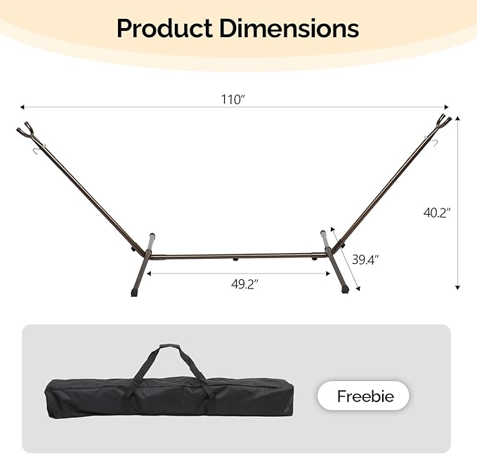 ONCLOUD 9 FT Hammock Stand Only Heavy Duty Adjustable Indoor Outdoor Space Saving Steel Stand with Carrying Case Universal Hammock Stand with 450 Pounds Capacity for Garden (Antique Bronze Finish)