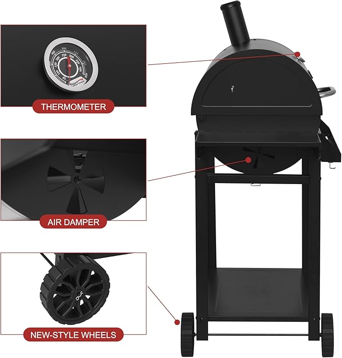 Royal Gourmet CC1830T 30-Inch Barrel Charcoal Grill with Warming Rack &amp Front Storage Basket Outdoor BBQ Grill with 627 sq. in. Grilling Area for Backyard Barbecue Cooking Party Black