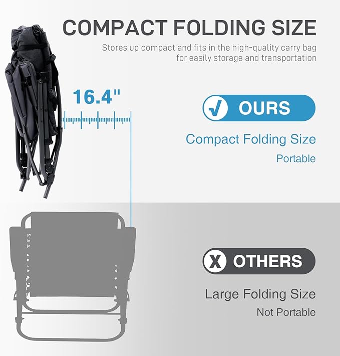 EVER ADVANCED Oversized Folding Rocking Camping Chair Padded Portable Rocker Chairs for Patio Lawn and Outdoors Heavy Duty Hard Armchair for Adults Supports 400lbs Black