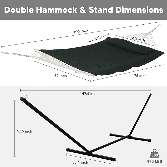SUNCREAT Patio Portable Hammock with Stand Outdoor Double Hammock with Stand Included Gray Green Drops