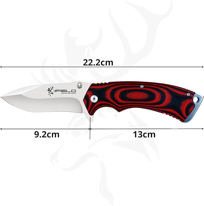 iFIELD Bushcraft Hunting Folding Knife EL29090 3.6 7CR17MOV Blade (54-57 HRC) G10 Handle Satin Finish Lightweight Outdoor Tool for Camping &amp Fishing