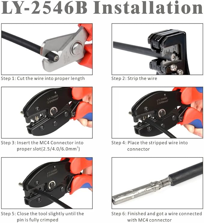 iCrimp Solar PV Panel Crimping Tool Kit c/w Solar Connector Crimper works for AWG14-102.5/4/6mm² Solar Connectors Wire Cable Cutter Solar Spanner Wrench All in One Oxford Bag