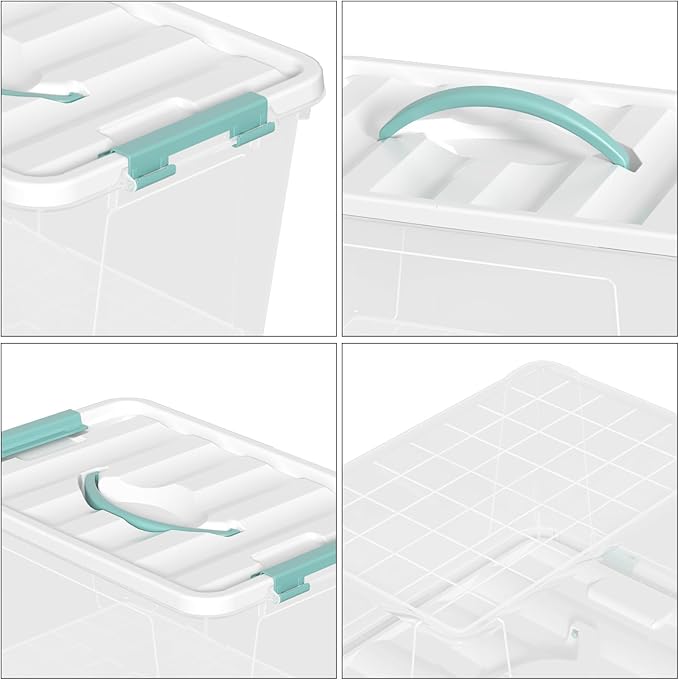 Xyskin 14 Quart Clear Storage Bins with Lid and Green Handle Storage Latch Box/Bin Organizing Container