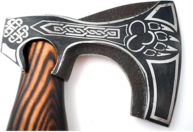 Medieval Style Viking Hatchet – Handmade Hand Forged Tomahawk Axe for Camping &amp Hunting (Black &amp Brown 6054)