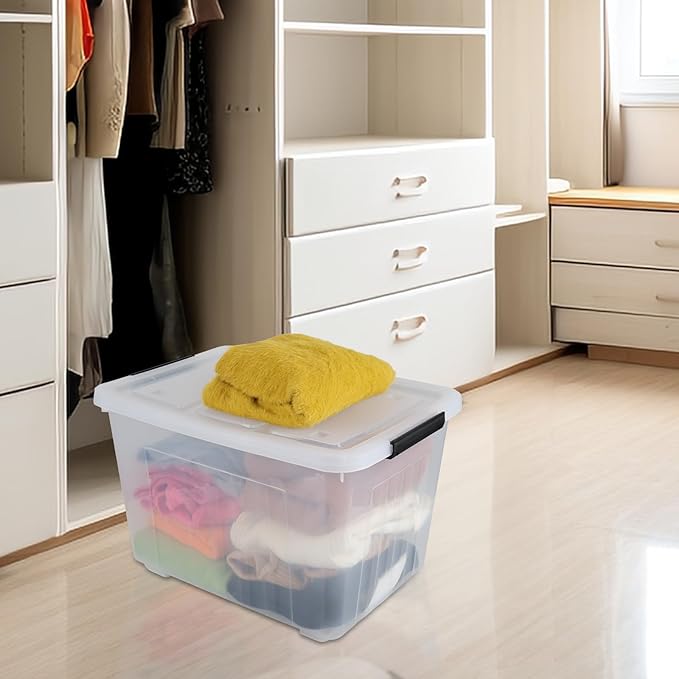 70 Quart Large Plastic Storage Bins with Wheels 4-Pack Clear Organizing Containers Boxes with Lids Nestable Stackable