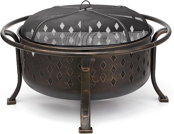 36 Inch Fire Pits for Outside Outdoor Wood Burning Firepit with BBQ Grate Large Heavy Duty Steel Firepit Bowl Bonfire Pit for Patio Backyard Garden Camping