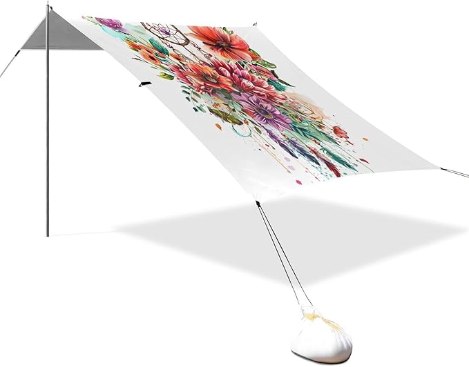 ALAZA Dreamcatcher Flowers Beach Tent Sun Shelter UPF50+ Protection Beach Shade Canopy w/ 4 Sandbags for Outdoor Camping Fishing Backyard Fun Picnic 10x9 ft