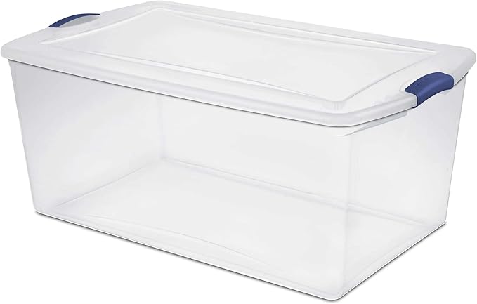 (2-PACK) 105 QT Plastic Transparent Storage Box Equipped with a Blue Lock Mechanism Stackable Suitable for Household Items Seasonal Clothing Holiday Decorations and Garage Organization.