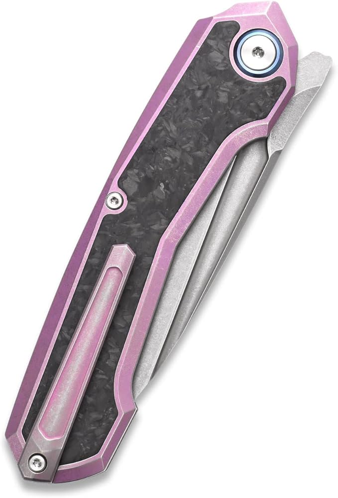 Sitivien ST999 Folding KnifeS35VN Steel Blade with Titanium and Carbon Fiber Handle Frame LockEDC Knife with pocket clip for Outdoor Camping Survival Hiking(Pink)