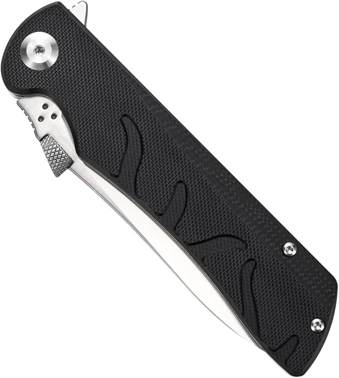 Sitivien ST134 Folding KnifeD2 BladeG10 Handle with Unique Thumb Stud Opener for Outdoor EDC Camping(Black)
